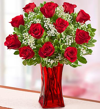 2 dozen red roses in a vase