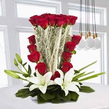 White Lilies Roses basket
