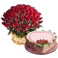 100 roses basket 1 pound cake and card