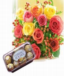 16 pcs ferrero rocher with mix roses