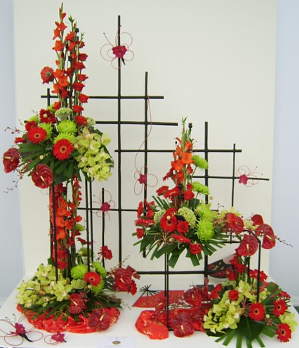 Large arrangement on bamboo mesh