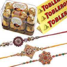 3 Tobler 100 gms each, 16 ferrero rocher and rakhi