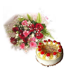 30 roses bunch, 1 kg pineapple cake