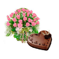 30 Pink roses basket, 1 kg cake