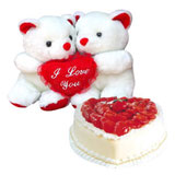 2 teddies 6 inch each, 1 kg heart shape strawberry