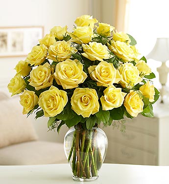 12 Yellow roses vase
