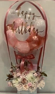 20 pink white flowers with balloons inside transparent Balloon Printed with Happy Birthday