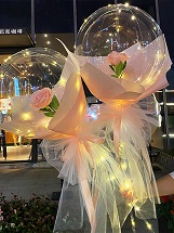 2 Pink rose in 2 transparent balloon arrangement with fairy light White wrapping Only for Pune