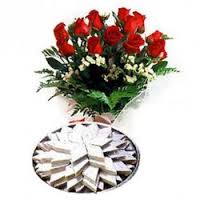 1 Kg. kaju Barfi and 12 red roses