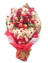 6 Red Roses with 5 ferrero and 10 teddies (6 inches each)in same bouquet