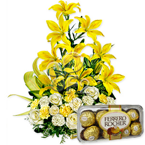 Lilies and ferrero rocher chocolates