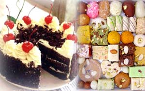 Black forest cake and half kilo mix mithai