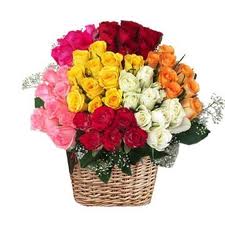 multicolor roses basket