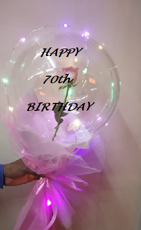 Happy Birthday Transparent Balloons tied with Pink ribbons pink paper mention Number in message box