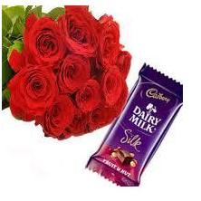 Eight Red Roses bouquet with 1 SILK