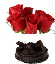 2 kg Chocolate eggless cake along with 3 red roses hand tied