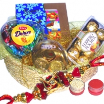 Chocolates hamper with rakhi