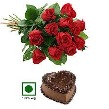 12 Red Roses 1 kg Eggless chocolate heart cake