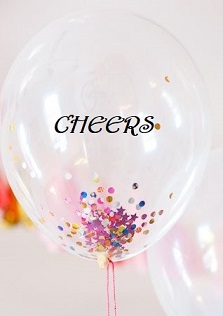 one bobo clear balloon with cheers printed on balloon