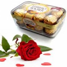 Ferrero rocher 16 piece box with 1 red rose