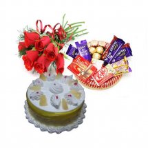 Chocolate basket 6 Mix Roses 1/2 Kg Pineapple Cake