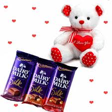 3 Cadburys Silk chocolates with 6 Inches teddy bear
