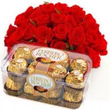 25 roses with ferrero rocher chocolates