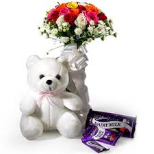 Flowers Bouquet with teddy and chocolates