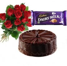 1 Dairy Milk 12 MixRoses 1/2 Kg Chocolate Cake