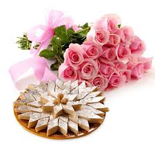 1 Kg. kaju Barfi and 12 red roses