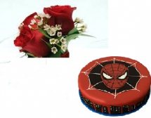 Spiderman cake 2 kg with 4 roses