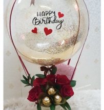 5 ferrero chocolate 5 roses with happy birthday printed air balloon