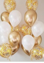20 Gas filled gold Balloons tied to ribbons